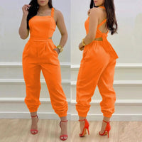 Sexy 2022 Women Chic Casual Jumpsuits One Piece Plants Print Criss Cross Tied Backless