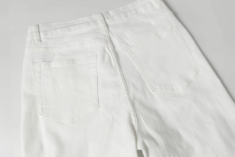 Mens White Jeans Pants Slim Fit Streetwear Distressed Black Denim Overalls Retro Y2k Solid Color Straight-leg Jeans Men Ripped