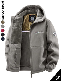 Men's Winter Fleece Hooded Jacket, Windproof and Warm, Suitable for Home Leisure, Sports, Running, Daily Commuting, Streetwear, and Vacation Wear.
