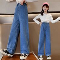 Wide Leg Jeans for Girls 6 8 9 10 11 12 14 Years Spring Autumn Loose Vintage Straight Retro Pants Fashion Teenage Kids Trousers