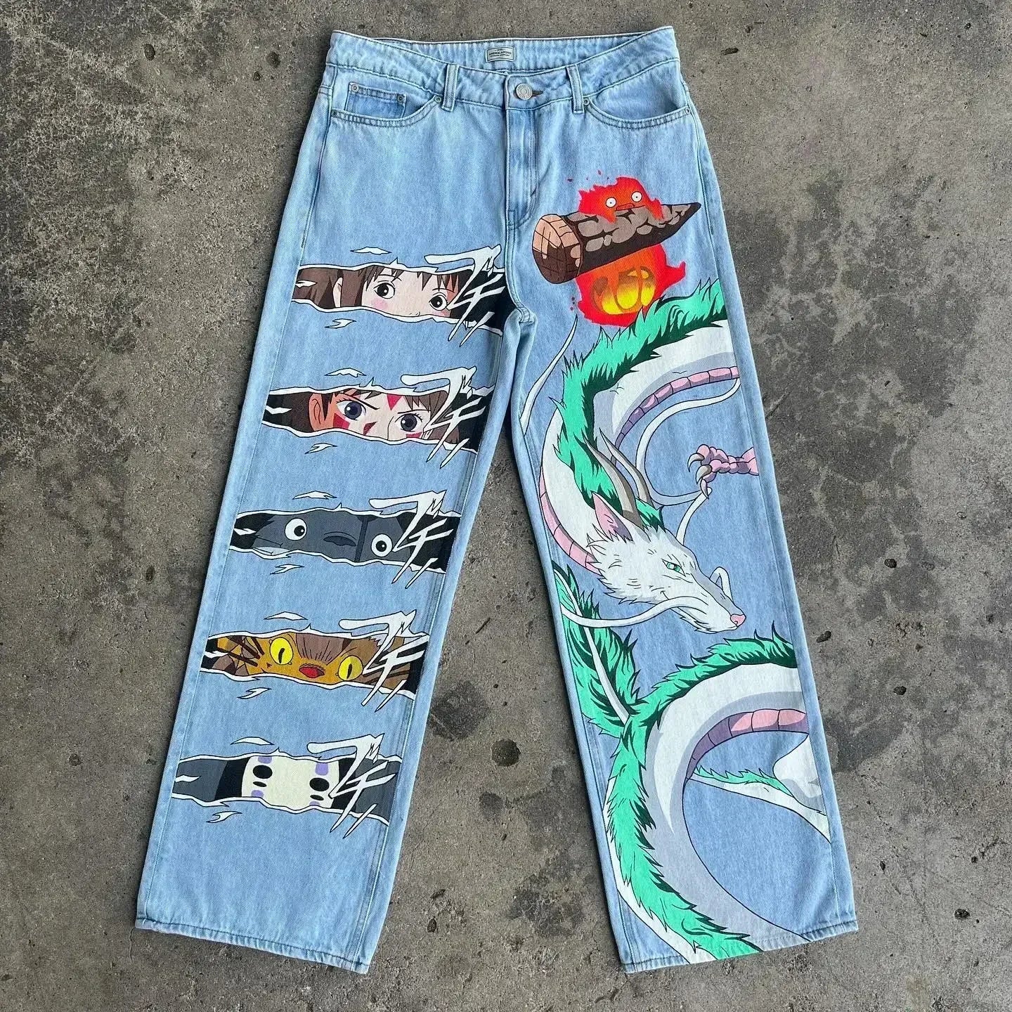 Japanese anime printing baggy jeans harajuku wide leg denim pants y2k men jean streetwear vintage couples trouser women clothing