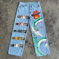 Japanese anime printing baggy jeans harajuku wide leg denim pants y2k men jean streetwear vintage couples trouser women clothing