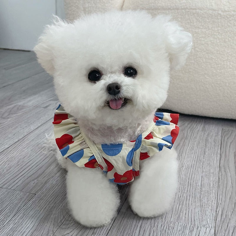 Princess Style Dog Dresses Pet Floral Skirt Cotton Suspender Pet Clothing Mesh Skirt Sweet Dog Clothes for Small Dogs Pet Items