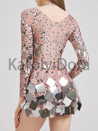 Bestselling Mirror Party Evening Dress Women Long Sleeve Stretch Mini Dress  Party Prom Women's Celebrate Dress Stage Costumes