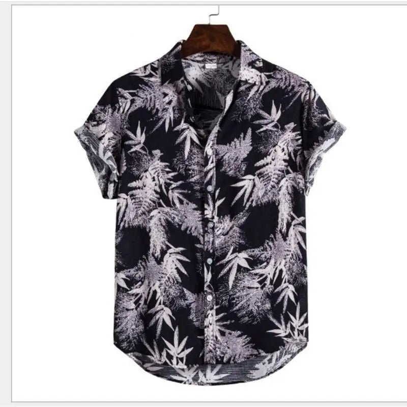 Summer Men's T-irts ort Sve Flip-Collared Stand Fit Casual irt Youth Trendy Floral Print ket Detail Iron-Free