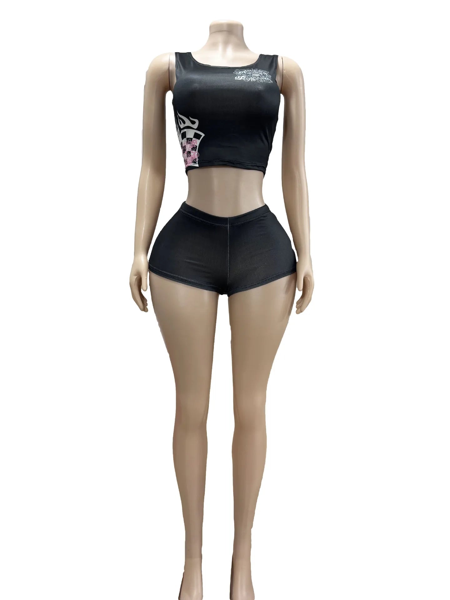 STYLISH LADY Floral Printed 2 Piece Set Women Sleeveless Crop Top and Shorts Suits 2025 Summer Black Sexy Club Street Outfits