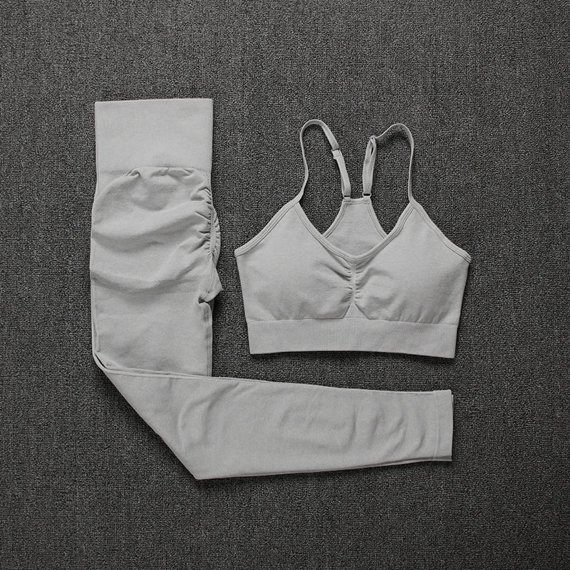 2 Piece Seamless Yoga Set Sports Tracksuit Women Gym Two Piece Set Clothing Fashion Fitness Suits Outfit Bra Leggings Sportswear