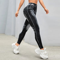 Women V Back Jean Leggings Gym Yoga Pants Casual Elastic Workout Exercise Fitness Running Fitness Tights