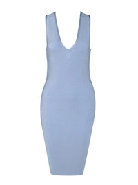 New Fashion Sexy V Neck Designer Light Blue Bandage Dress Women Sexy Backless Summer Party Dress