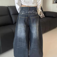 New Womens Jeans High Waist Vintage Design Hip Hop Straight Baggy Denim Pants Street Y2K American Style Wide Leg Denim Trouser