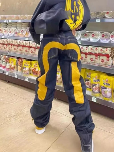 European and American hip-hop jeans men and women printing four seasons trendy trousers Gothic Y2K high street spring and summer