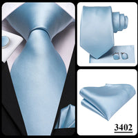 Hi-Tie Blue Business Solid 100% Silk Men's Tie NeckTie 8.5cm Ties for Men Formal Luxury Wedding High Quality Gravata