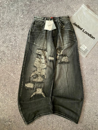 Jaede Lindon Wing Print Jeans Retro Gothic Trendy Loose Pants Oversized Washed Hip-hop Harajuku Pattern Couple Wide Pants