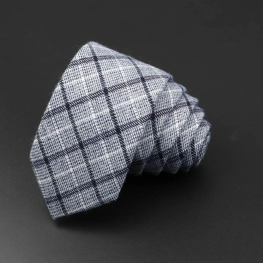 Classic Black Grey Plaid Cotton Necktie 6cm Slim Fashion Skinny Tie Men Tuxedo Suit Party Business Casual Accessory Cravat Gift