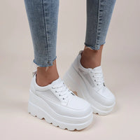 2022 NEW White Wedge Sneakers Shoes Platform Breathable Hollow Shoes Chunky Platform Heel Pumps Shoes Women Heels