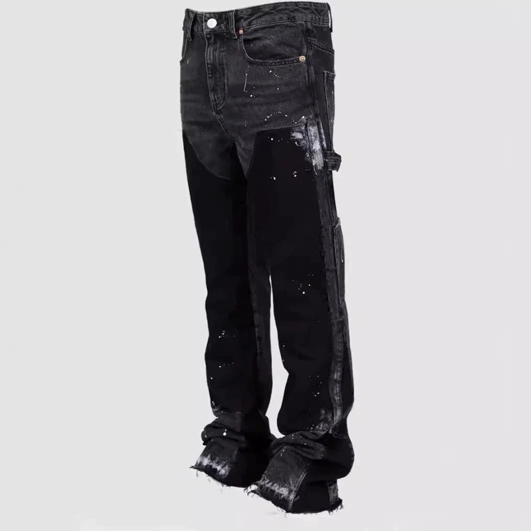 Men's Punk High Street Raw-Edge Skinny Jeans with Micro Trumpet Detail  Y2K Low Rise Stretch Floor Length Biker Rock Pants 2025
