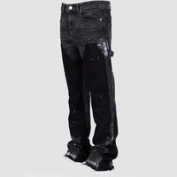 Men's Punk High Street Raw-Edge Skinny Jeans with Micro Trumpet Detail  Y2K Low Rise Stretch Floor Length Biker Rock Pants 2025