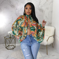 Women Fashion Printed Batwing Long Sleeve Front Split See Though Loose Sexy Party Club Blouse and Shirt Tops
