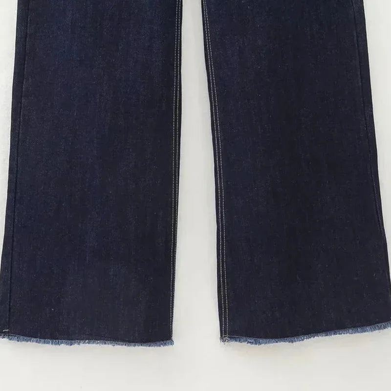 Casual Women's High Waist Straight-leg Jeans Pants Fashion All-match Full Length Denim Pants Elegant Pocket Zipper Jean Trousers