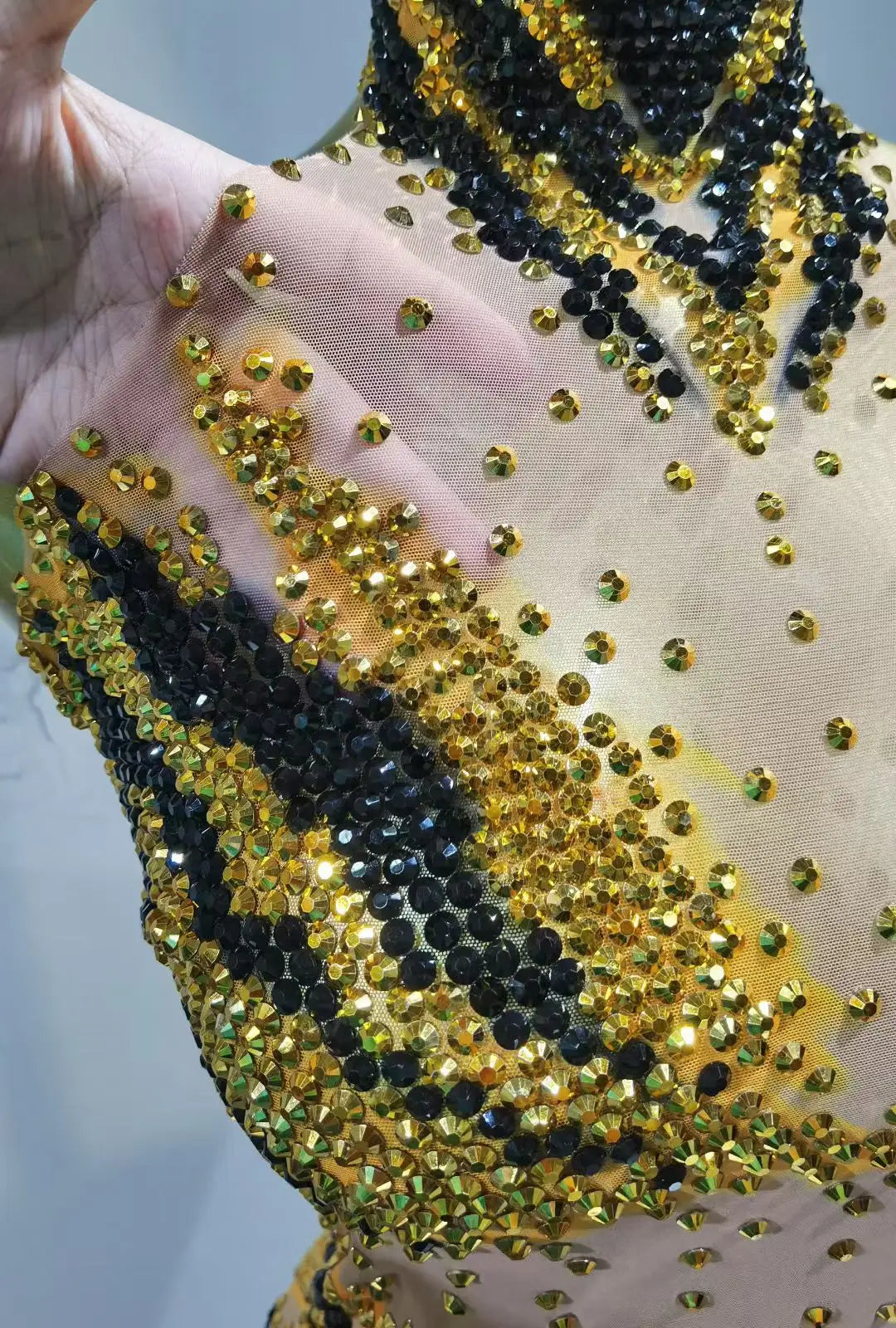 Gold Sequin Sexy Tight Bodysuit Triangle Pants Future Soldier Party Performance Costume for Women's Group Dance Y027