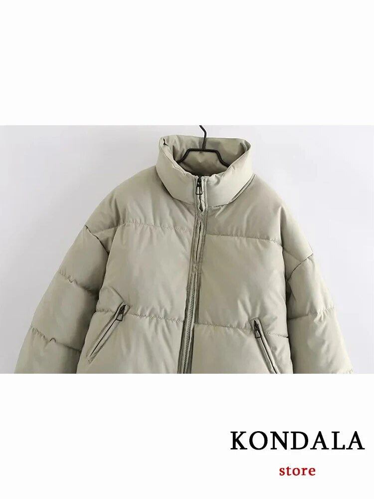 KONDALA Autumn Winter Women Jackets Thicken Streetwear Oversized Parkas Long Batwing Sleeve Pockets Fashion 2023 Female Coats