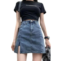 Women's High Waist Split Hip Denim Skirt Female Casual Slim A-line Jeans Short Skirt