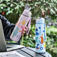 750ml Dinosaur Water Bottle For Kids Water Sippy Cup With Silicone Straw Leakproof Plastic Water Bottles Summer Kids Water Cup