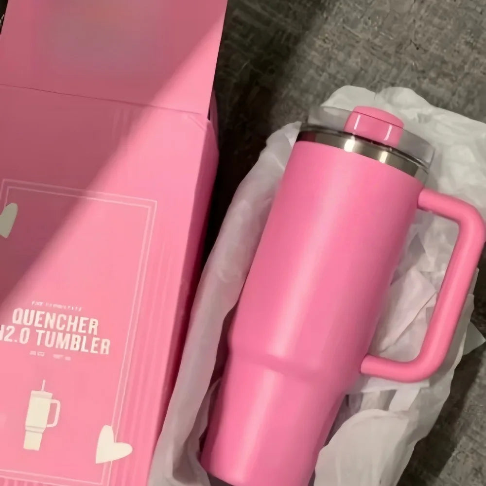 Stainless Steel Vacuum Insulated Car Cup with Dual Straw Lid, Thermal Icy Travel Handle 40oz New