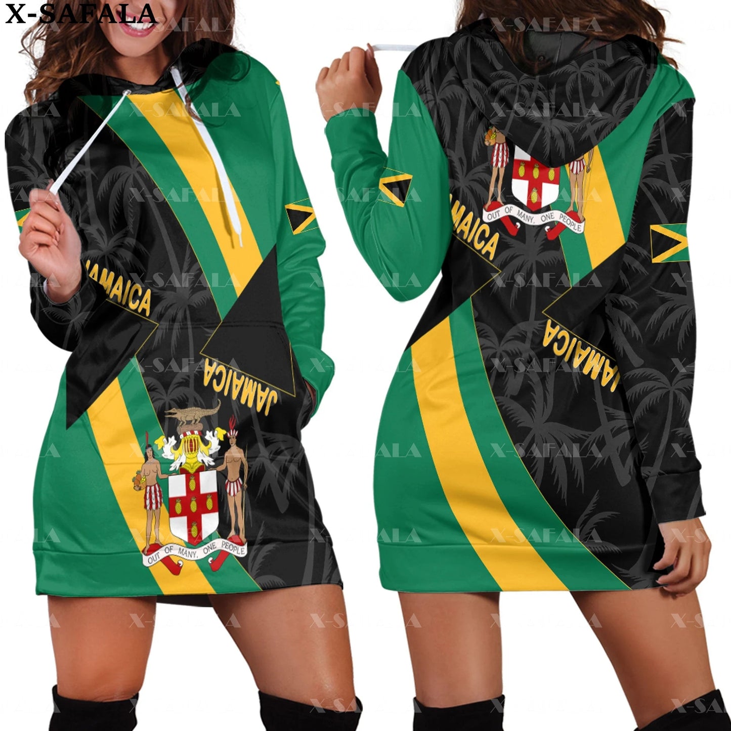 JAMAICA Emblem Country Flag New Harajuku Novelty 3D Print Autumn Hoodie Dress Women Casual Wear Long Sleeve Hooded Dress-3