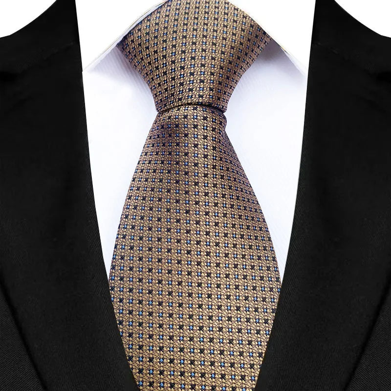 Luxury 8CM Mens Necktie Brown Orange Color Dot Stripes Ties For Man Groom Jacquard Woven Neck Tie For Business Wedding Party