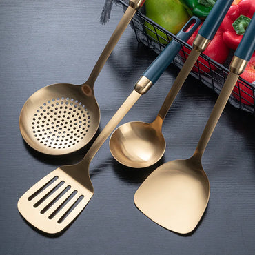 New Stainless Steel Kitchenware Set Emerald Gold-plated Pot Shovel Spoon Cooking Utensils Light and Extravagant Cooking Utensils