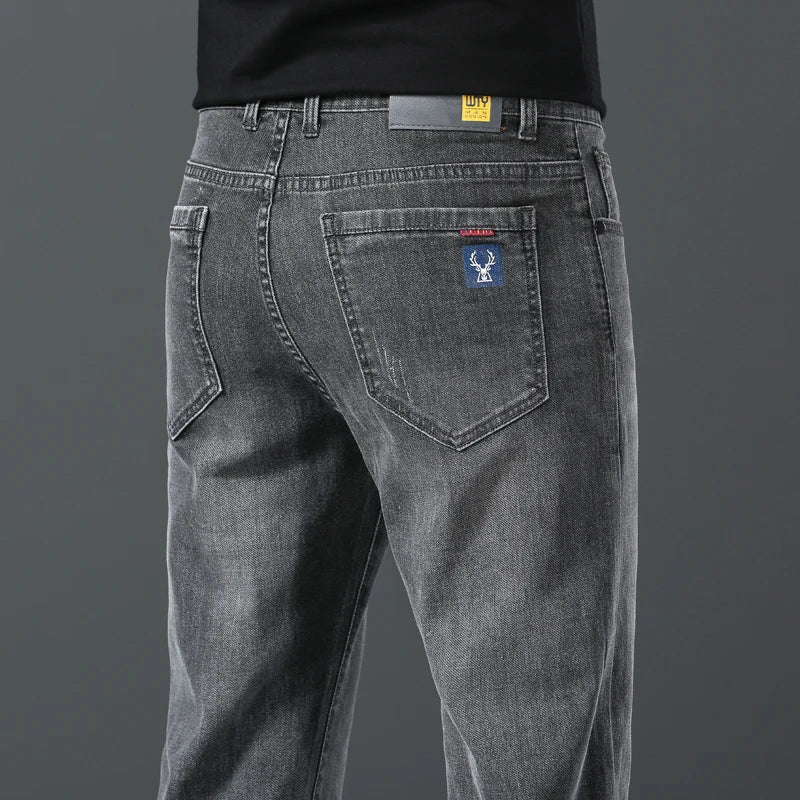 Jeans men straight tube loose 2024 autumn new item business elastic men's versatile casual pants trendy brand long pants men