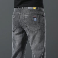 Jeans men straight tube loose 2024 autumn new item business elastic men's versatile casual pants trendy brand long pants men