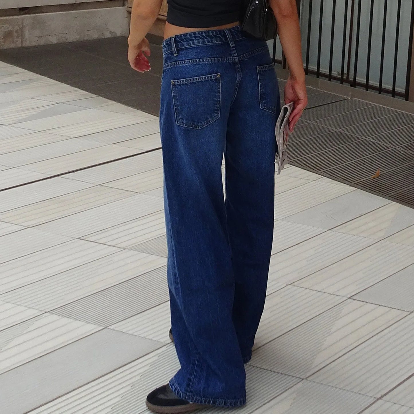 Retro Washed Jeans Women'S Design Sense Mid Waisted Straight-Leg Pants Loose Wide-Leg Mopping Pants Jeans Pants For Woman Jean