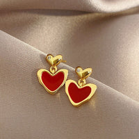 2023 Korean Fashion Jewelry Shining Rhinestone Hollow Heart Drop Earrings for Women Girls Vintage Red Crystal Earrings