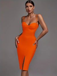 Orange Bandage Dress Women Party Dress Bodycon Elegant Sexy Spaghetti Strap Birthday Evening Club Outfits New Year 2024 Summer