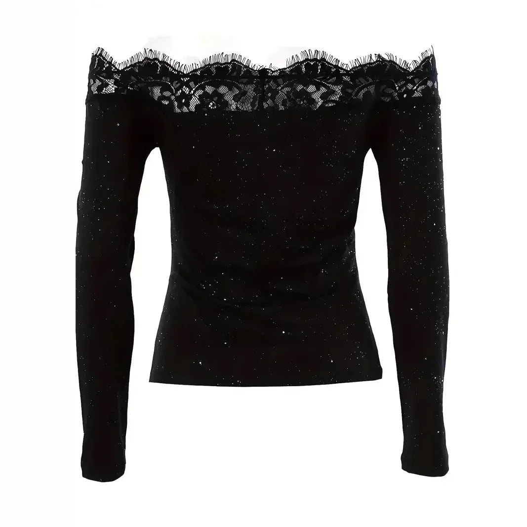 Sexy Slim Fit Long Sleeve Top Sparkling Base Layer Cross-Border New Arrival Women's T-shirt Comfortable Breathable Casual Wear