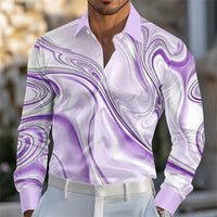 Men's shirt abstract liquid art 3D print shirt, spring and autumn lapel long-sleeved shirt, fashionable casual men's top