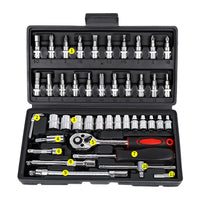 46Pcs Set Car Repair Tool 1/4-Inch Socket Set Car Repair Tool Ratchet Torque Wrench Combo Tools Kit Auto Repairing Tool Set