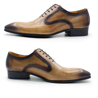 Men's Handmade Genuine Leather Oxford Shoes Black Khaki Formal Business Dress Suits Wedding Party Suitable