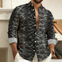 2026 New Men's Shirt: Snake-Print Long-Sleeve Shirt  Stylish Slim-Fit Turn-Down Collar Shirt, Streetwear Trend, Hawaiian Style