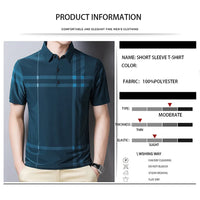 BROWON Business Polo Shirt Men Summer New Casual Loose Breathable Anti-wrinkle Short Sleeved Plaid Men Polo Shirt Men Tops