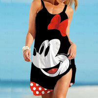 Elegant Dresses for Women Sexy 2022 Minnie Mouse Women&#39;s Dress Sling Summer Woman Beach Boho Disney Loose Print Mickey Fashion