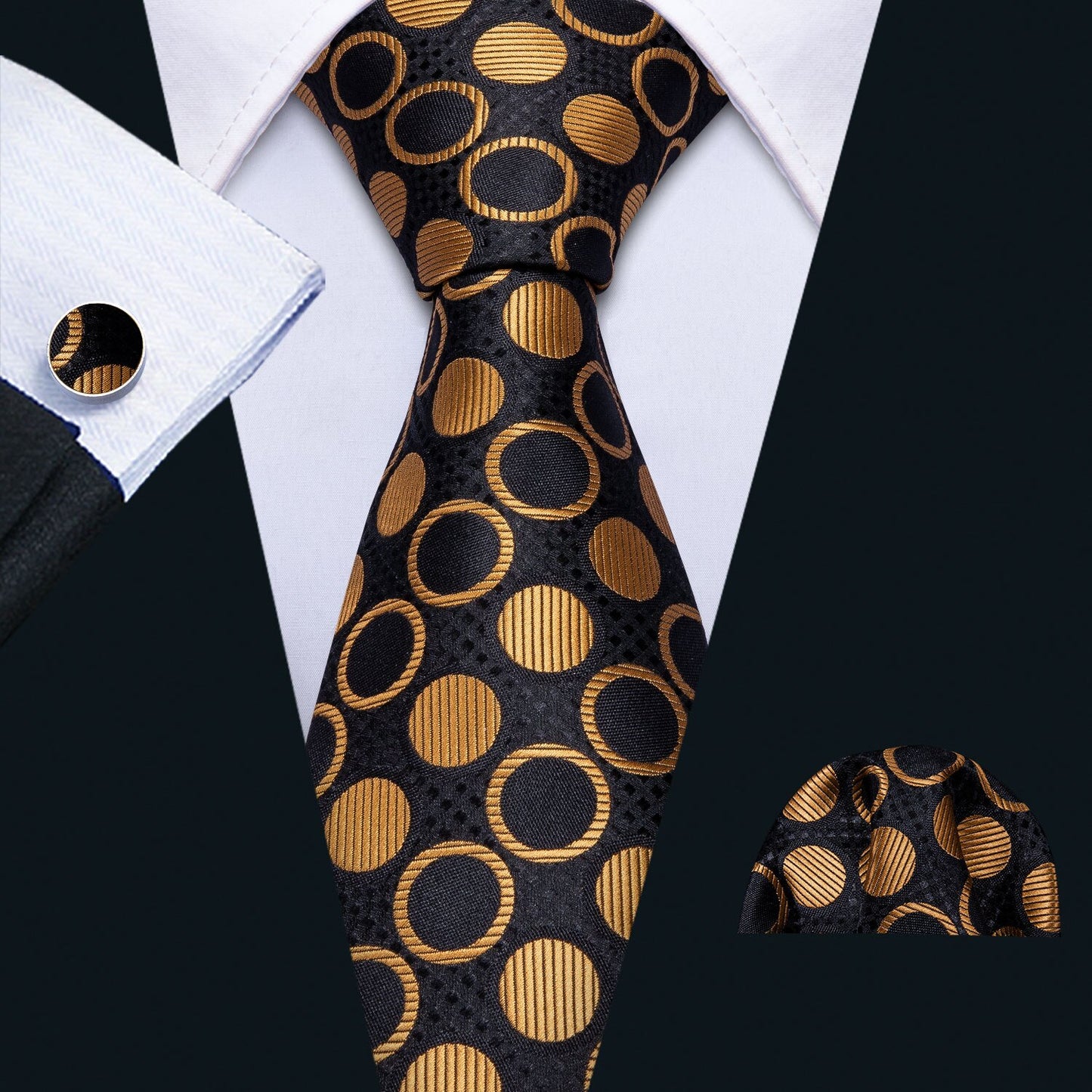 Retro Orange Floral Men Tie Set Silk Jacquard Necktie Wedding Business Handkerchief Cufflinks Tie Barry.Wang Designer FA-5346