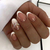 24pcs False Nails with glue flower design Long Coffin French Ballerina Fake Nails Full Cover acrylic Nail