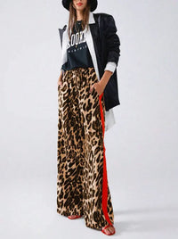 New women's fashion leopard print casual straight leg wide leg pants