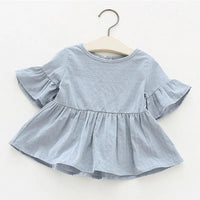 Baby Kids Girls Retro Blouse Flare Sleeve O-Neck Tops Shirt Party Ruffles Blouses Cotton Tops New Summer Cute Loose Toddler 0-4Y