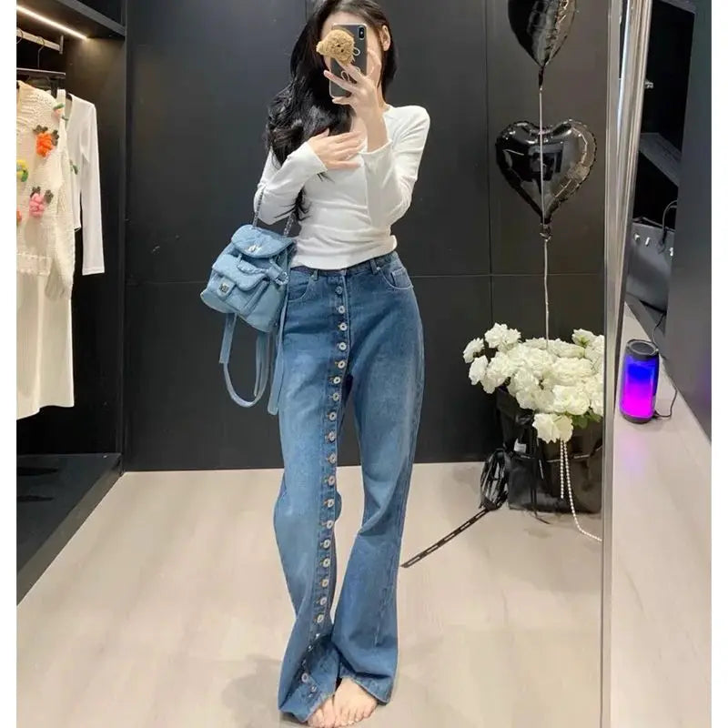 Design Inspired Wide Leg Jeans for Women in Spring 2025 New Vertical Straight Leg Pants