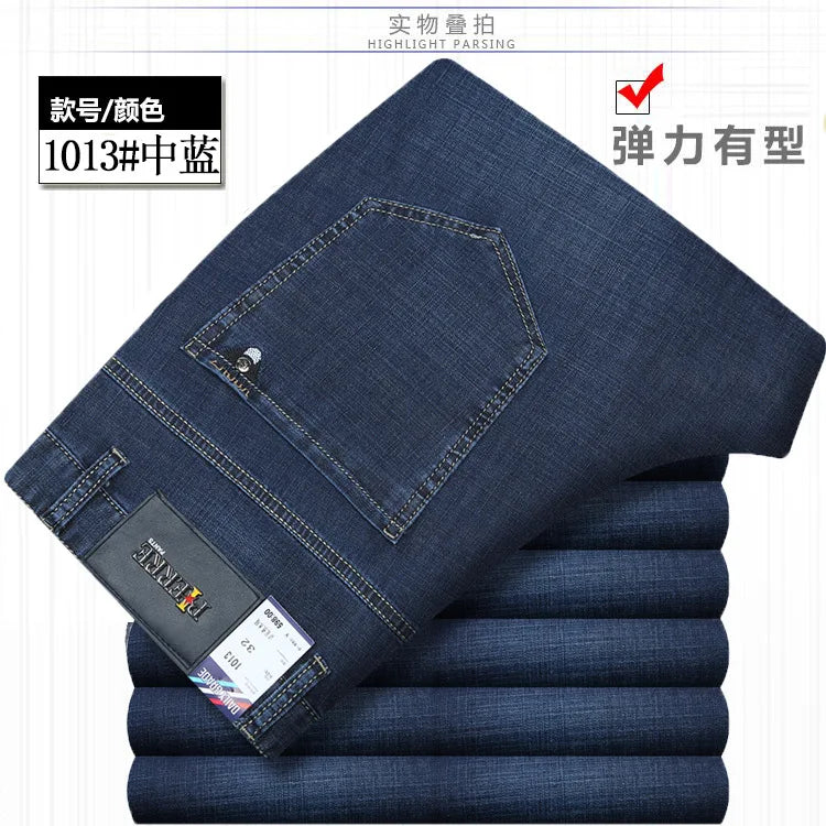 Summer Thin Denim Jeans For Men Straight Loose Stretch Casual Pants Men Blue Black Gray Trousers Mens Jean Clothing Size 40 42