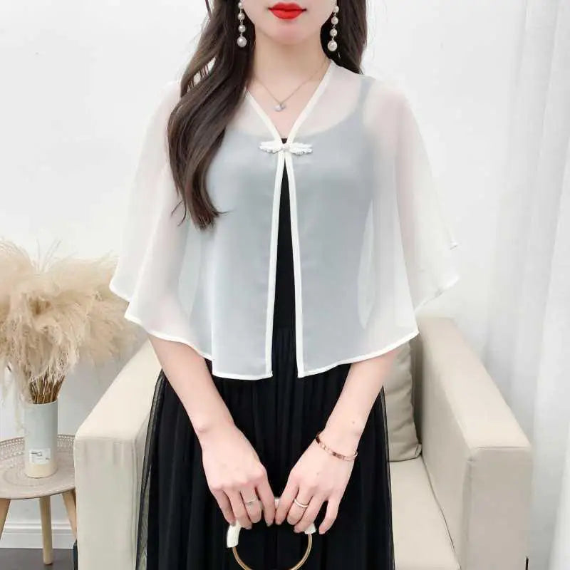 Spring Chiffon Short Outer Wear Sunscreen Shawl Women Sun Clothing Summer Sun Protection Air-Conditioning Cloak Lace Thin Scarf